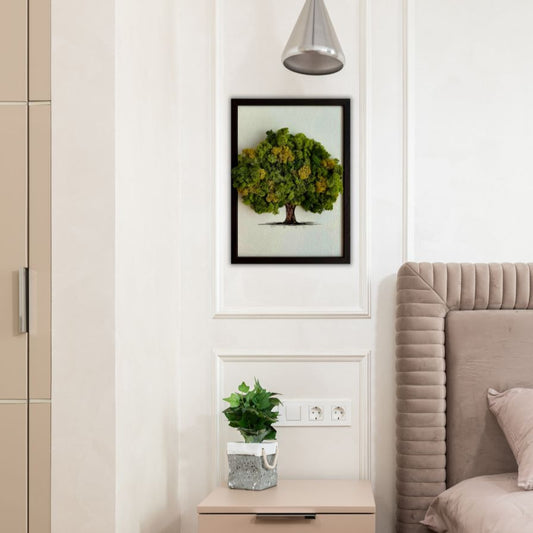 Unikatna stenska slika z mahom na leseni podlagi "Zeleno drevo"