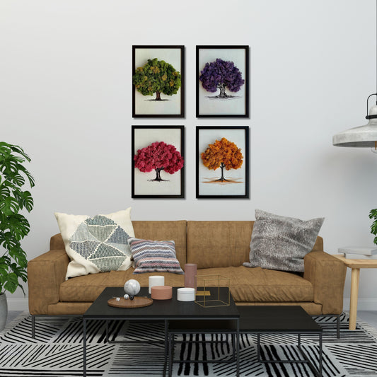 Komplet stenskih slik z jelenovim mahom "Moss Art Trees" na leseni podlagi