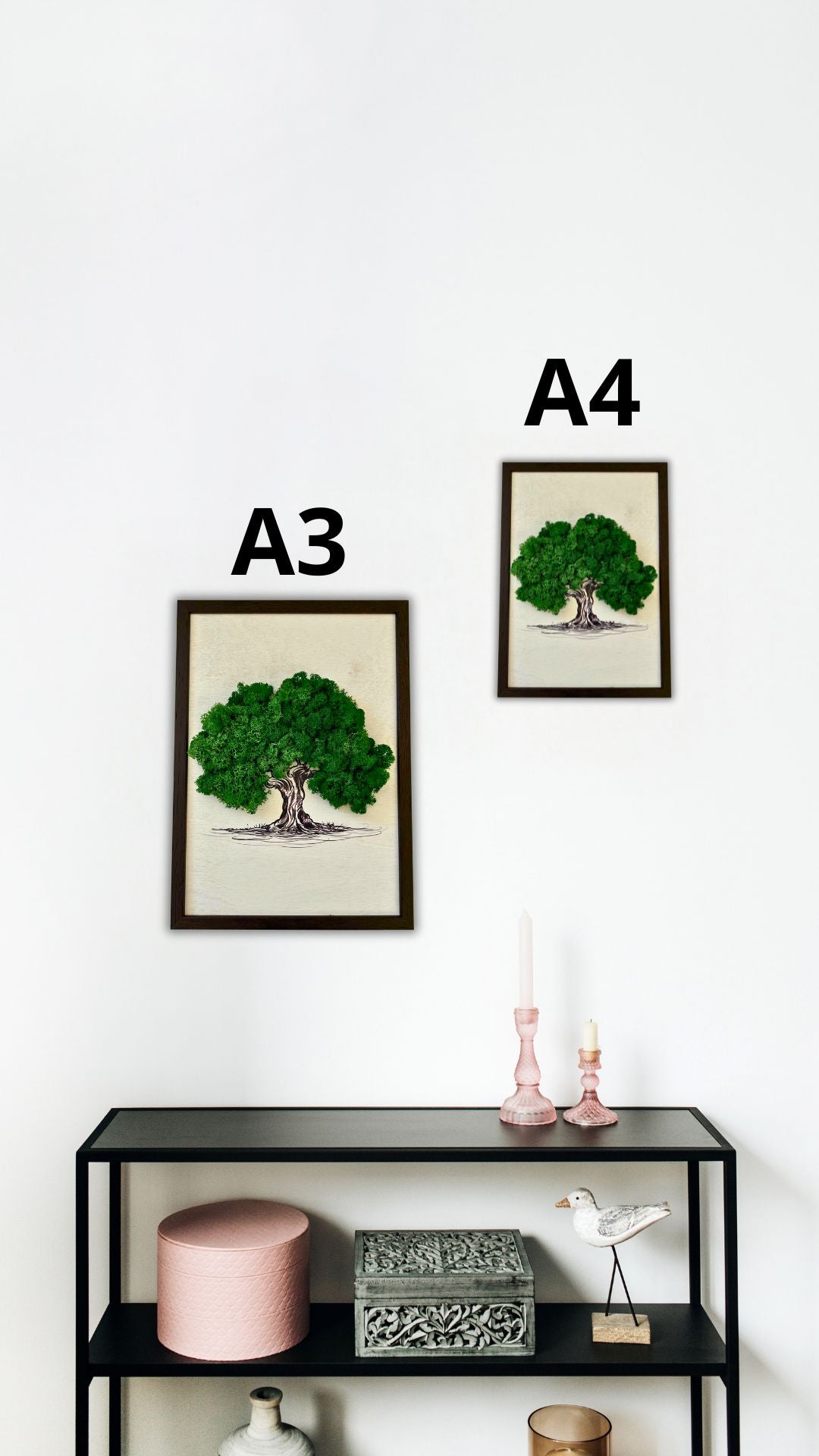 Stenska umetnost iz mahu "Hrast" na leseni podlagi