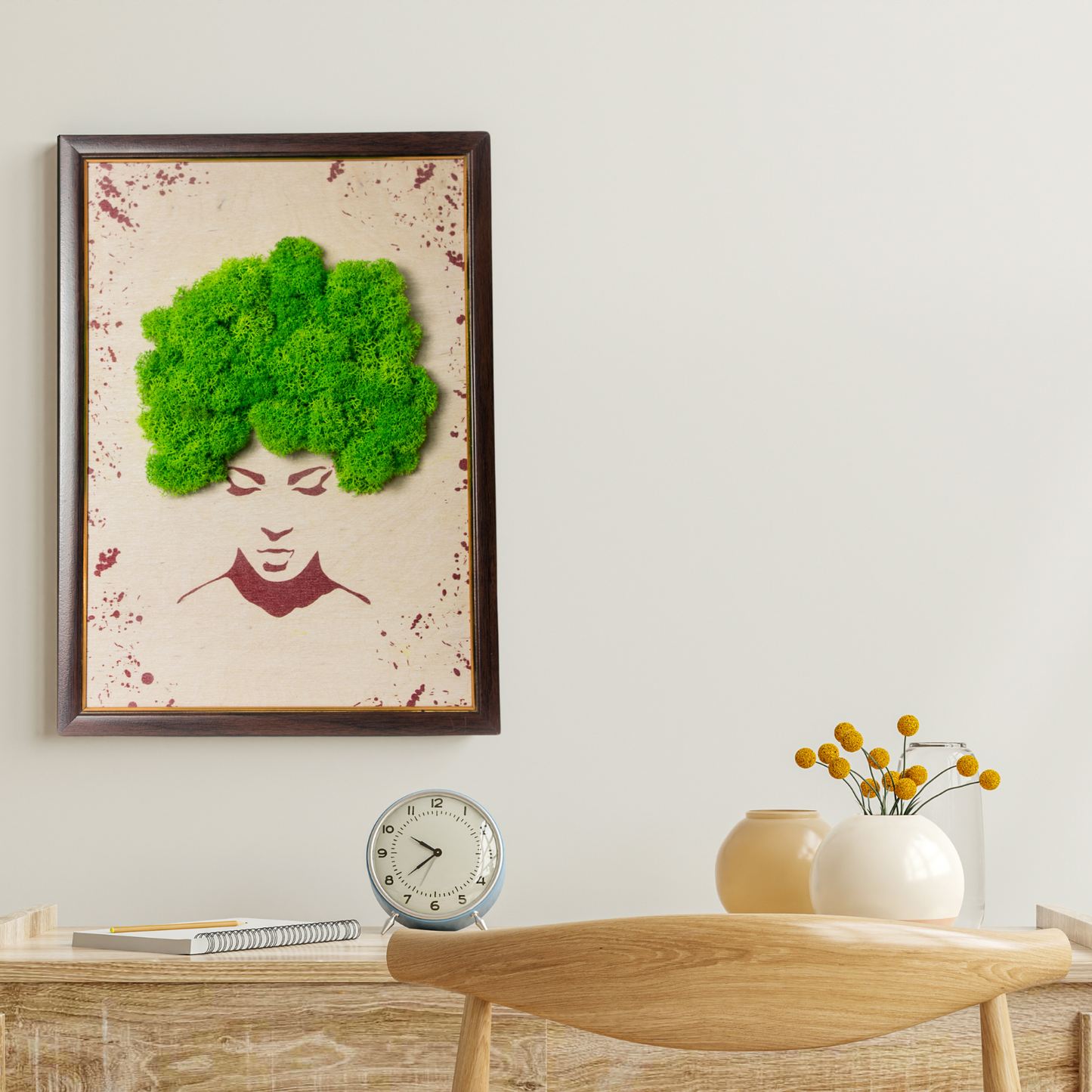 Grass Green Moss Woman Face Wall Art