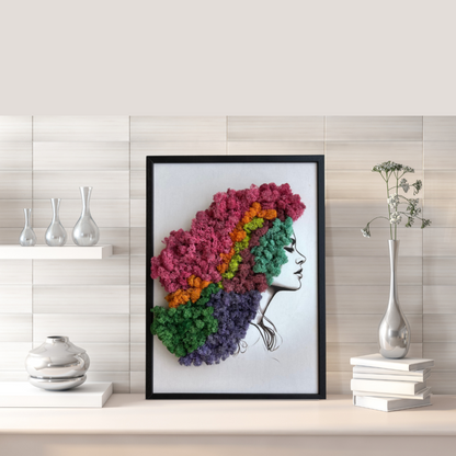 Framed Colorful Moss Female Hair Wall Art (wooden base)