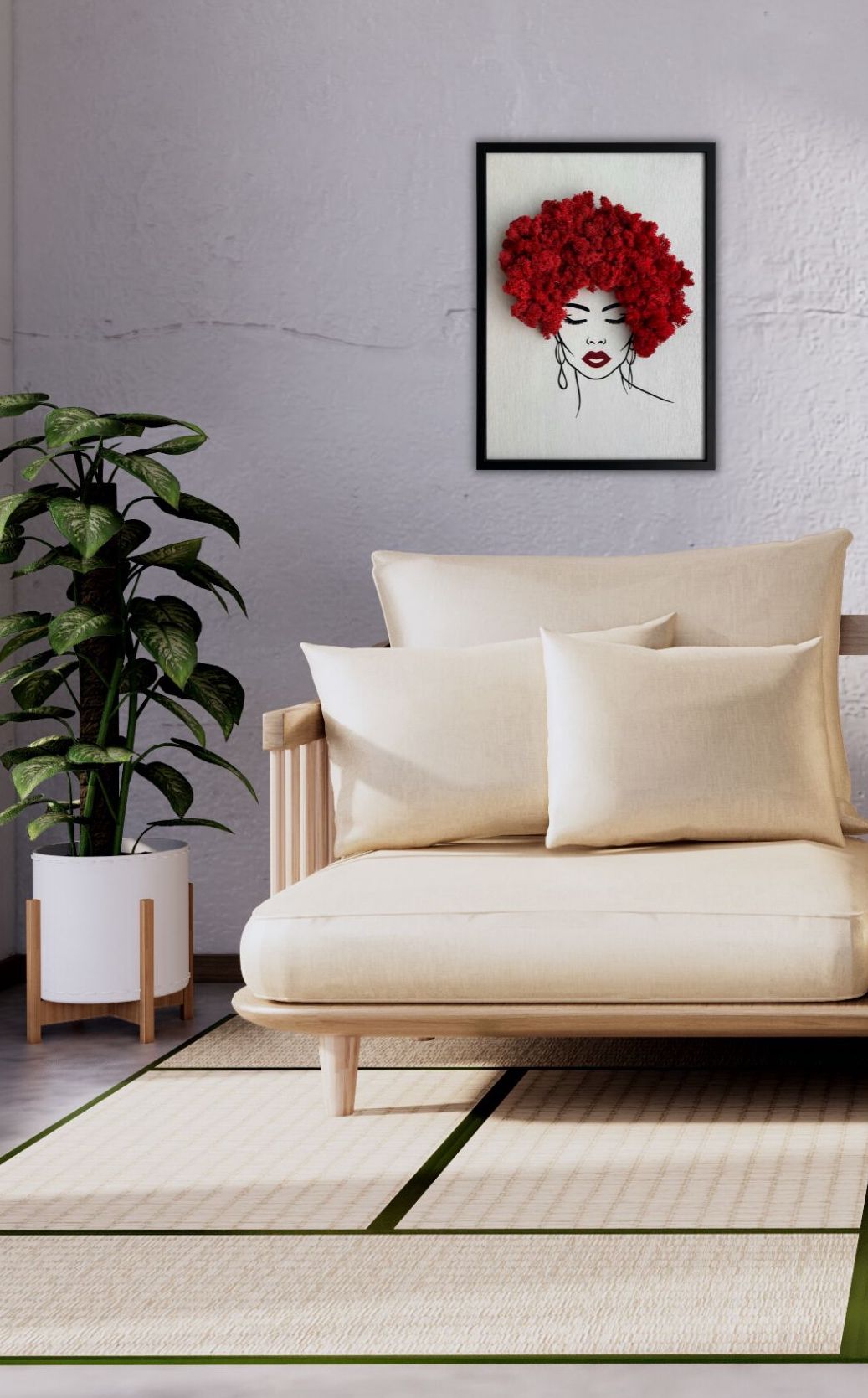 Framed Red Moss Hair Wall Art