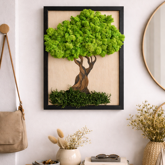 Handcrafted moss picture on wood "Bonsai" - stylish wall decor for yourself or a creative gift idea. 🌿100% natural 🌿 Attractive prices & fast shipping