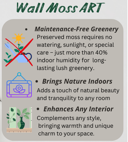 Komplet stenskih slik z jelenovim mahom "Moss Art Trees" na leseni podlagi